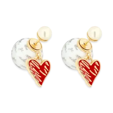 Dior Dioramour Dior Tribales Earrings Finish Metal with Resin Pearls and Lacquer "Gold/White/Red"