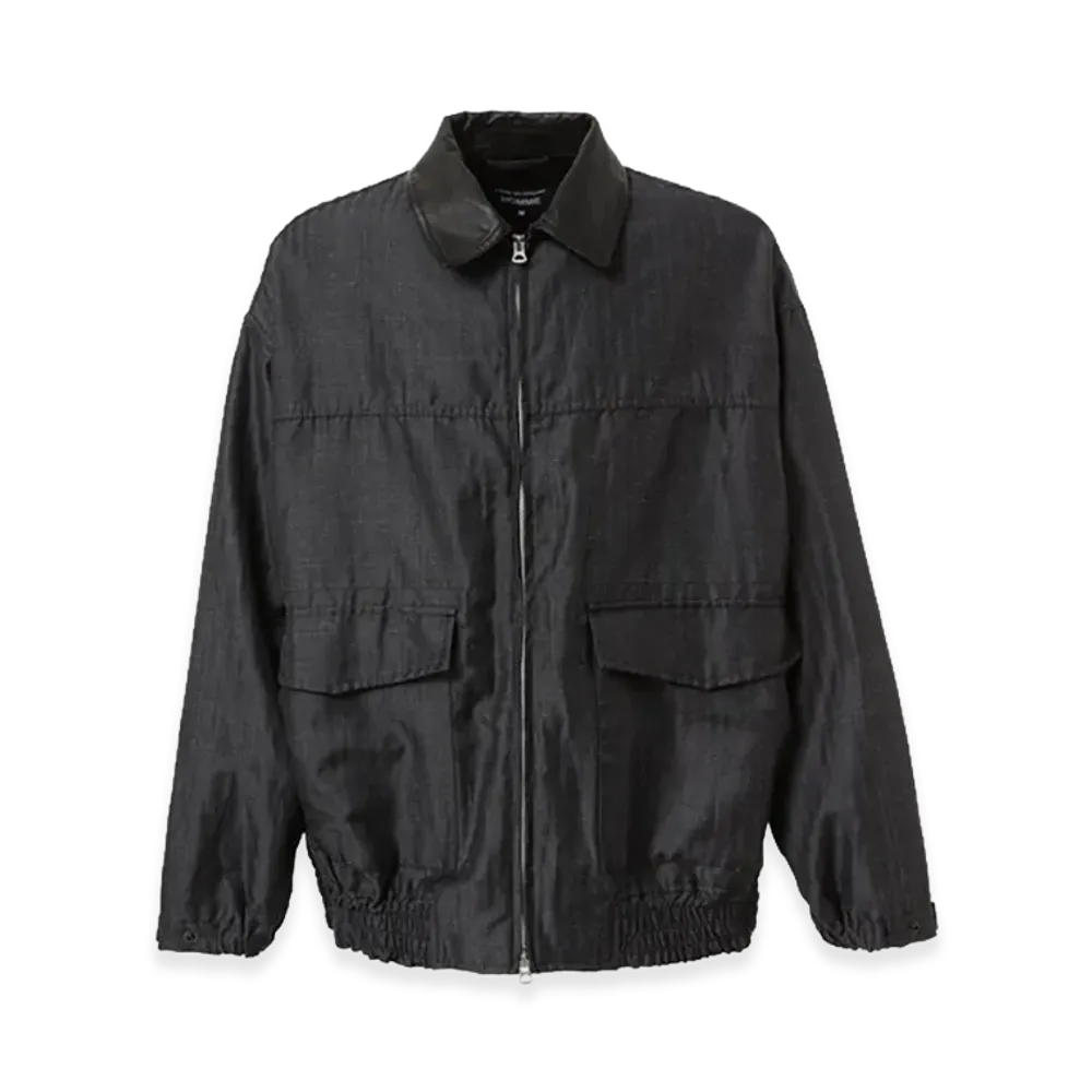 COMME des GARCONS HOMME Wool Ramie Gabardine Leather Collar Blouson "Black"