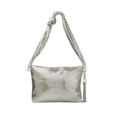 Jimmy Choo Callie Shoulder Metal Mesh Shoulder Bag With Metal Mesh Strap "Silver"
