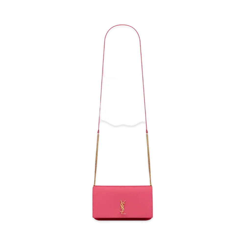 Saint Laurent Monogram Phone Holder With Strap In Smooth Leather "Fuchsia"