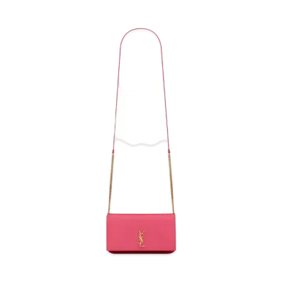 Saint Laurent Monogram Phone Holder With Strap In Smooth Leather "Fuchsia"