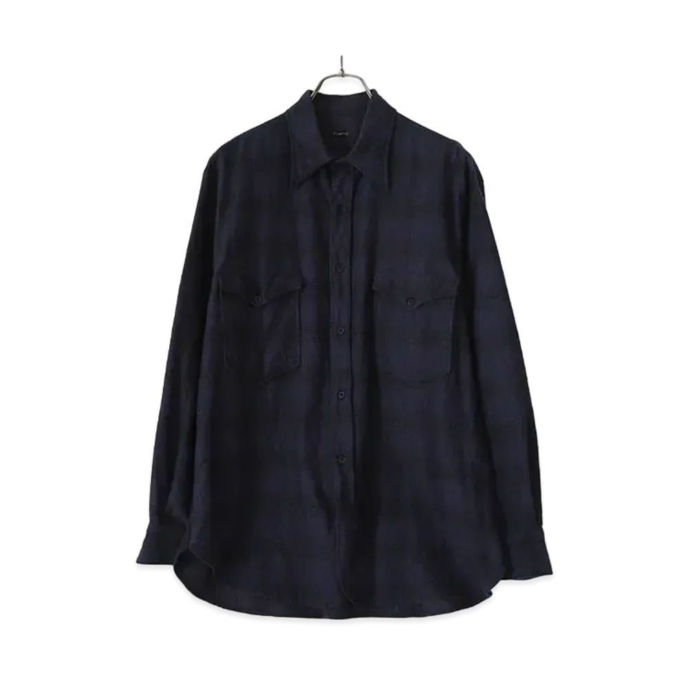 COMOLI Wool Silk Work Shirt "Navy"