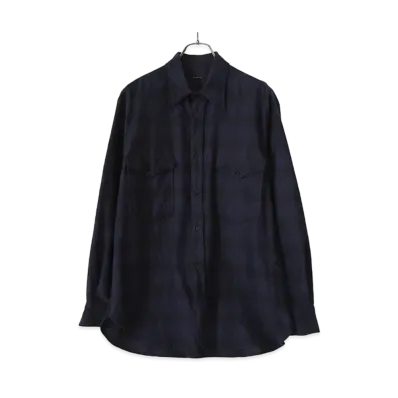 COMOLI Wool Silk Work Shirt "Navy"