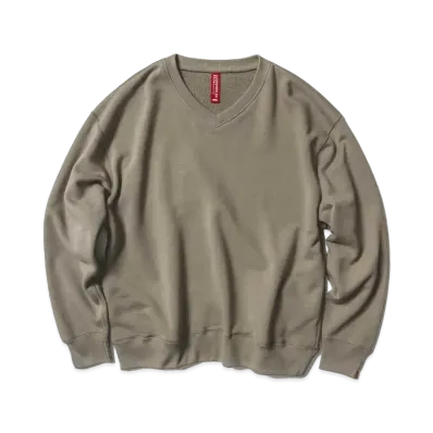 BEAMS JAPAN x LOOPWHEELER Exclusive Hanging Fleece V-Neck Sweatshirt "Cement"