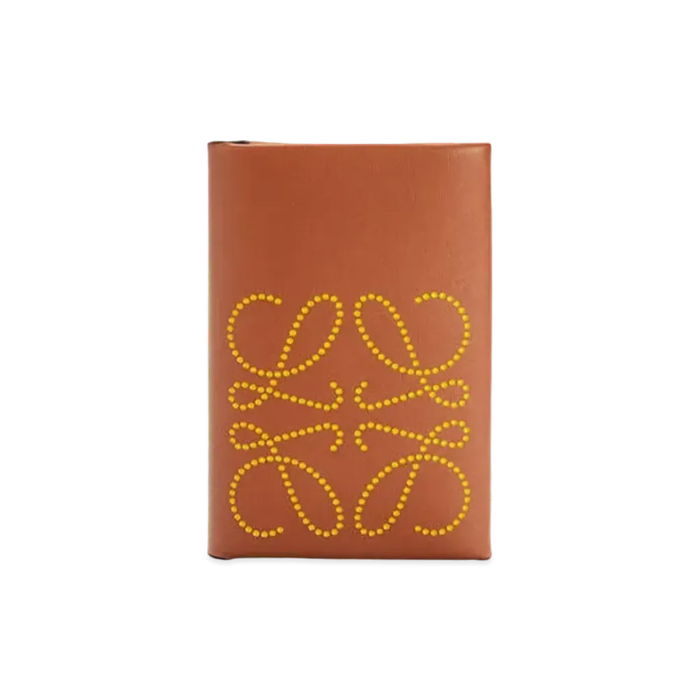 LOEWE Brand Bifold Card Case In Calfskin "Tan / Ochre"