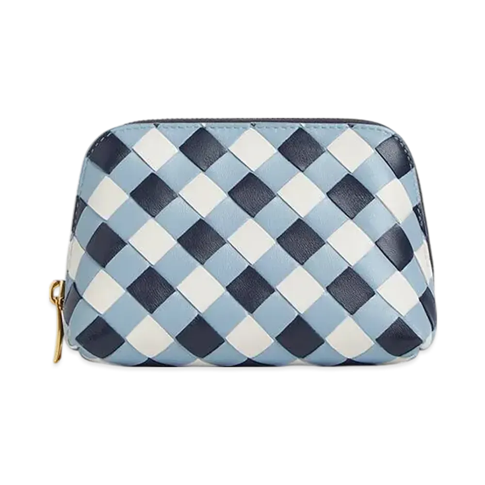 Bottega Veneta Intrecciato Small Beauty Pouch "Abyss/Ice/White"
