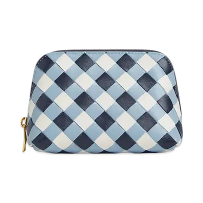 Bottega Veneta Intrecciato Small Beauty Pouch "Abyss/Ice/White"