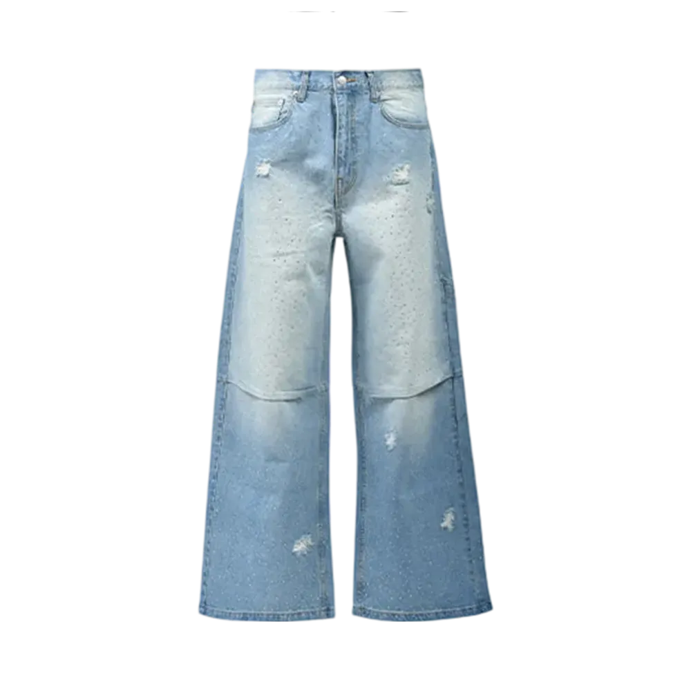 BREATH Script Logo Fade Rhinestone Denim Pants "Ice"