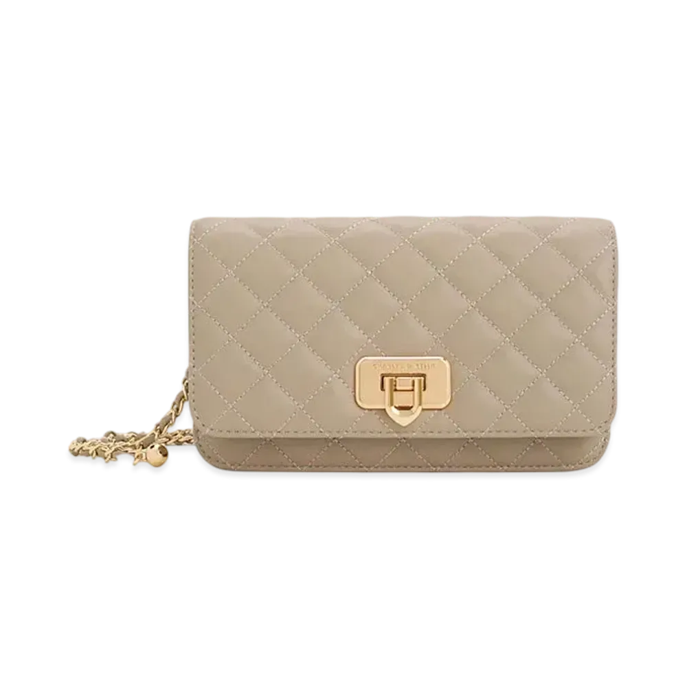 CHARLES & KEITH Cressida Quilt Push Lock Clutch "Taupe"