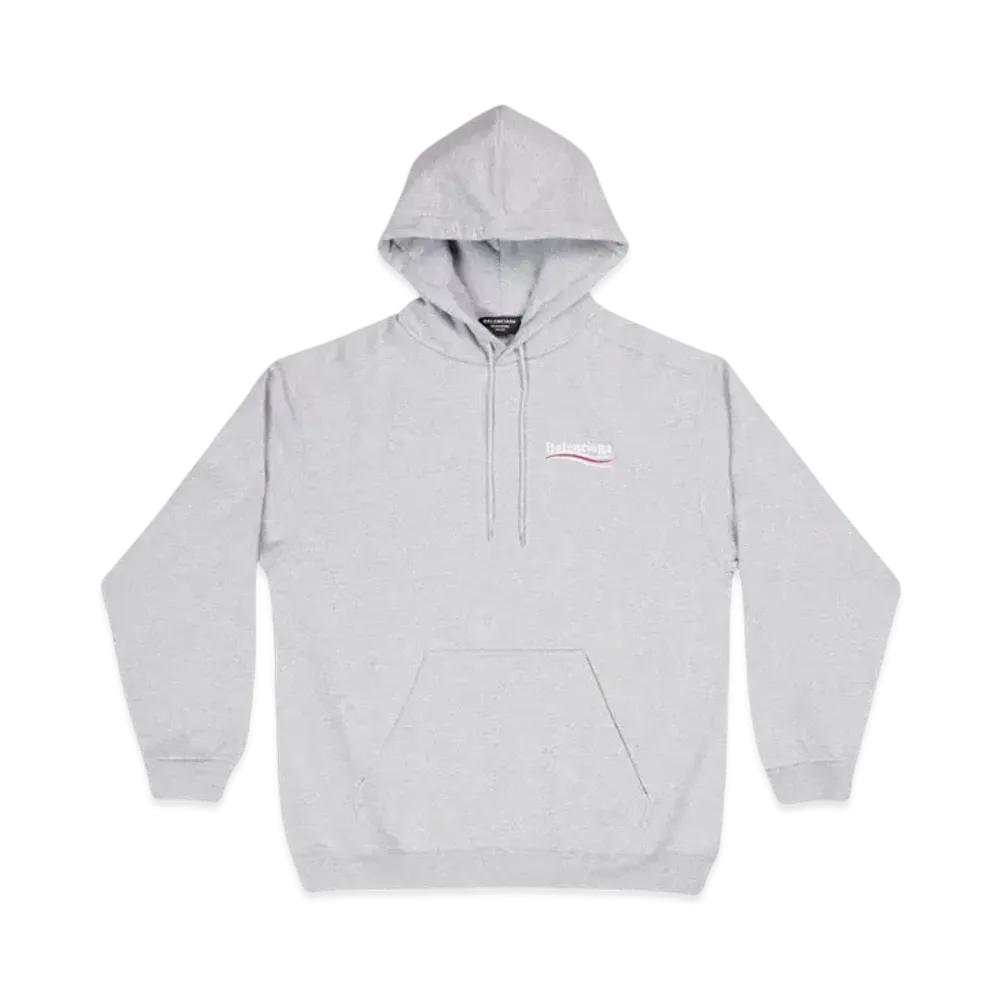 BALENCIAGA MENS Political Campaign Hoodie Medium Fit "Grey/Silver/Red"
