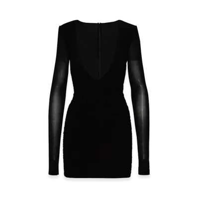 Saint Laurent Women's Stretch Cupro Mini Dress "Black"