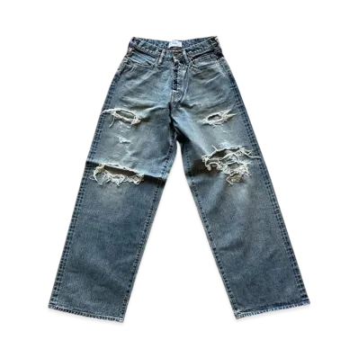 SUGARHILL Damaged Modern Denim Pants Wide Cut "Faded Indigo"