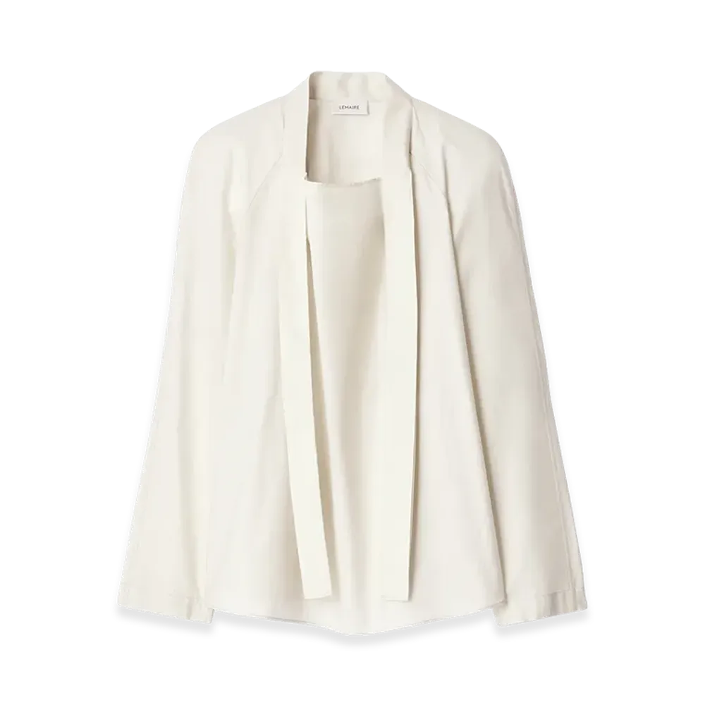 LEMAIRE Women's Washed Cotton Silk Ascot Blouse "Light Cream"