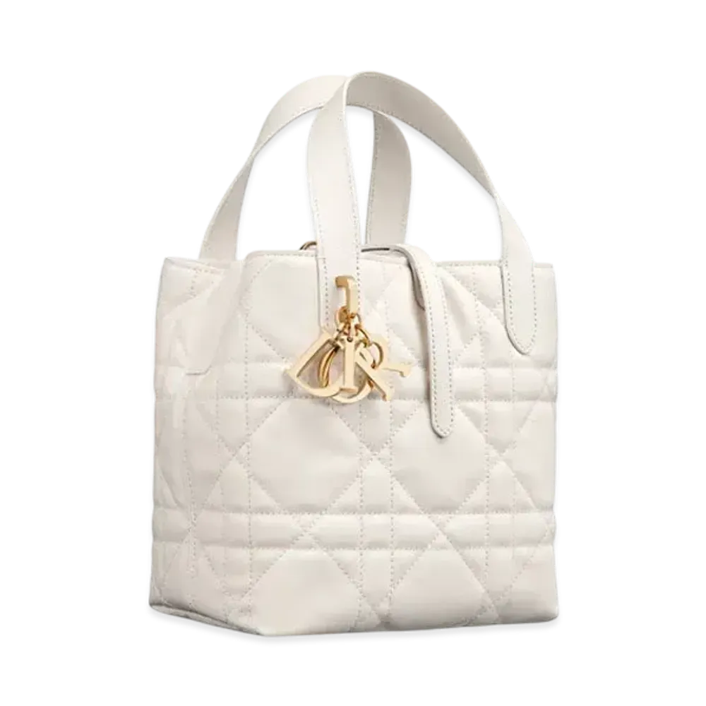 Dior Small Dior Toujours Vertical Tote Bag Macrocannage Calfskin "Latte White"