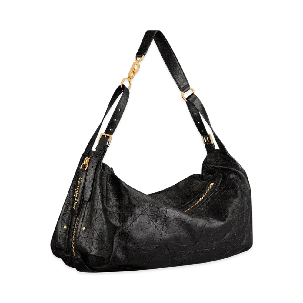 Dior Large D-Journey Bag in Crinkled Calfskin Flat Macrocannage "Black"
