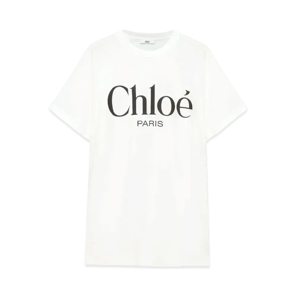 Chloe Oversized Logo T-Shirt In Cotton Jersey "White"
