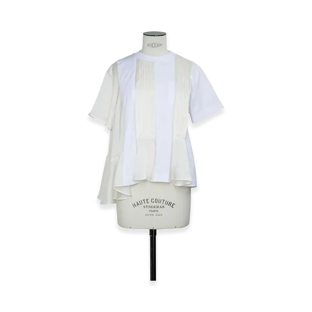 sacai Women's Satin x Cotton Jersey T-Shirt "White/Ecru"