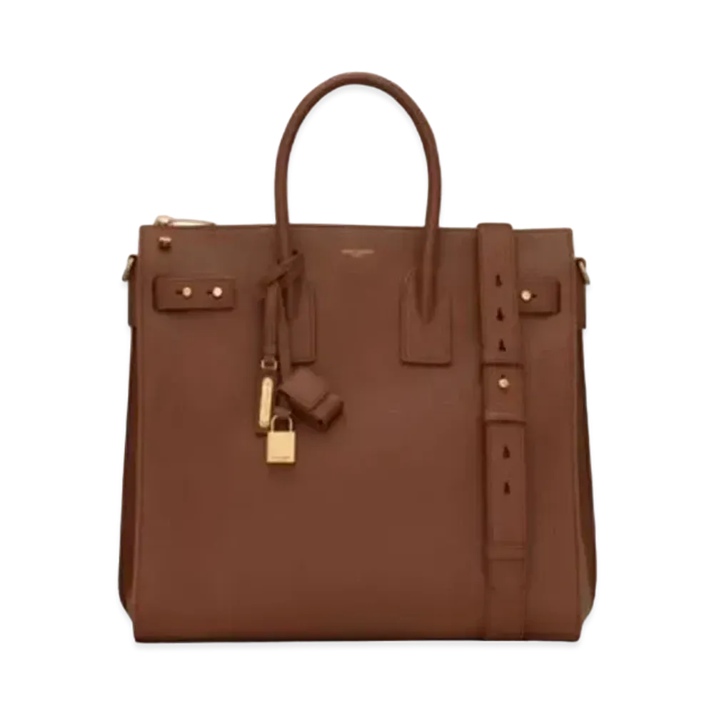 SAINT LAURENT Sac De Jour North/South Tote In Grained Leather "Toast Brown"