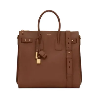 SAINT LAURENT Sac De Jour North/South Tote In Grained Leather "Toast Brown"