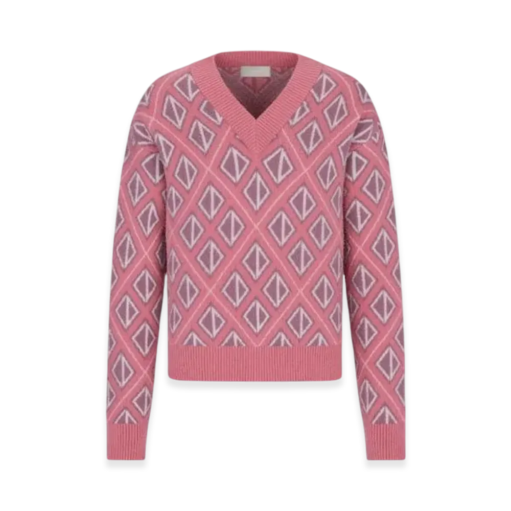 Dior CD Diamond Motif Wool and Cashmere Knit Sweater "Pink"