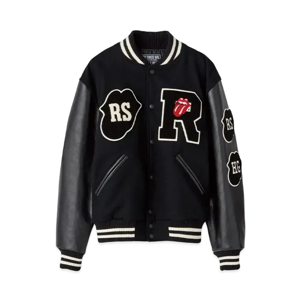HYSTERIC GLAMOUR x THE ROLLING STONES Loves 1975 Us Tour Embroidery Stadium Jacket "Black"