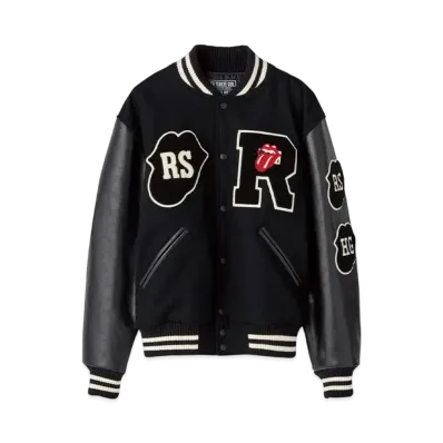 HYSTERIC GLAMOUR x THE ROLLING STONES Loves 1975 Us Tour Embroidery Stadium Jacket "Black"