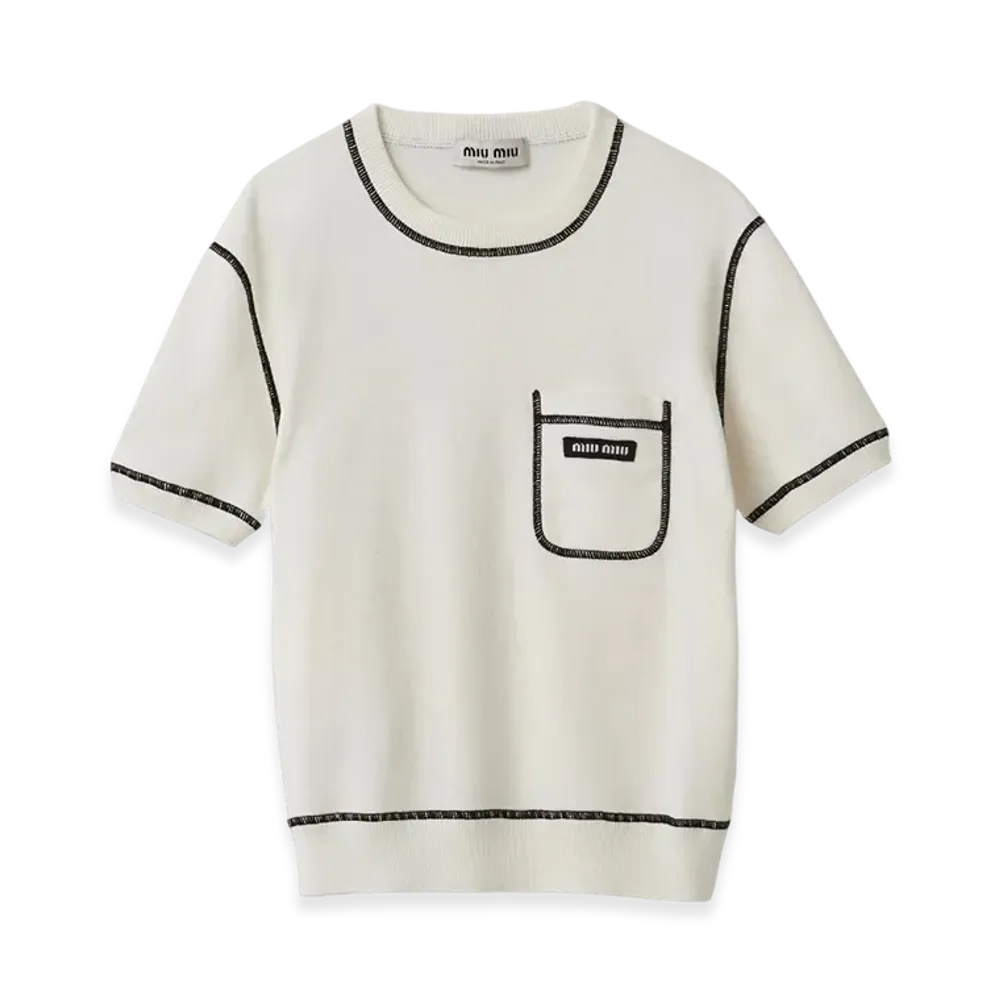 MIU MIU Women's Cotton Crewneck Sweater "White/Black"