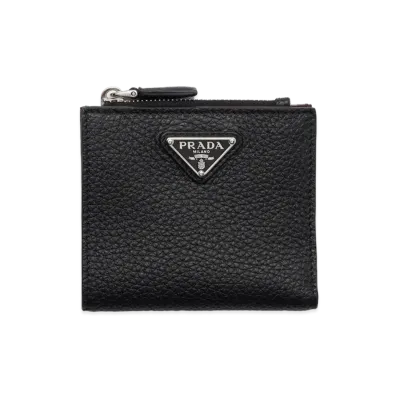 PRADA Vitello Daino Leather Wallet "Black/Loden Green"