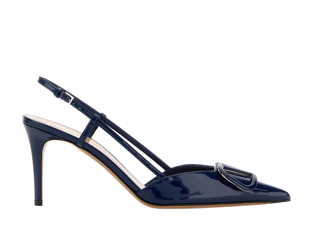 Valentino Garavani Women's Navy Blue Leather Vlogo Signature Pumps "Blue"