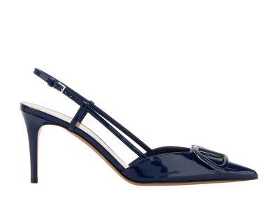 Valentino Garavani Women's Navy Blue Leather Vlogo Signature Pumps "Blue"