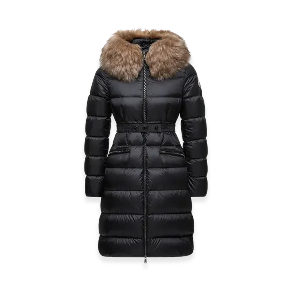 MONCLER Boedic Hooded Shearling-Trimmed Long Down Jacket "Black"