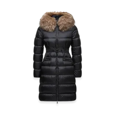 MONCLER Boedic Hooded Shearling-Trimmed Long Down Jacket "Black"