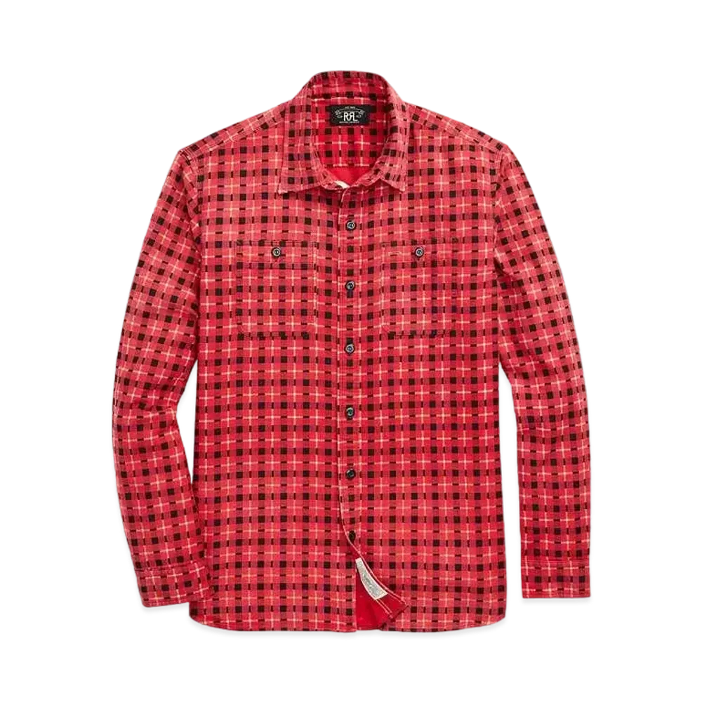 RRL Ralph Lauren Check-Print Chamois Work Shirt #1 "Red"