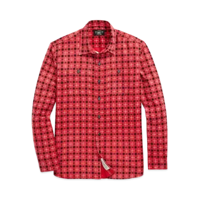 RRL Ralph Lauren Check-Print Chamois Work Shirt #1 "Red"