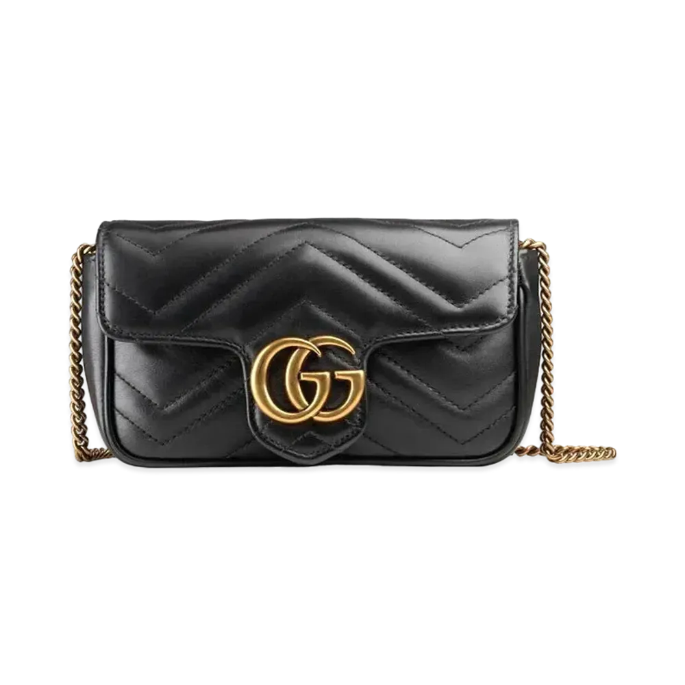 GUCCI GG Marmont Matelasse Leather Super Mini Bag "Black Chevron"