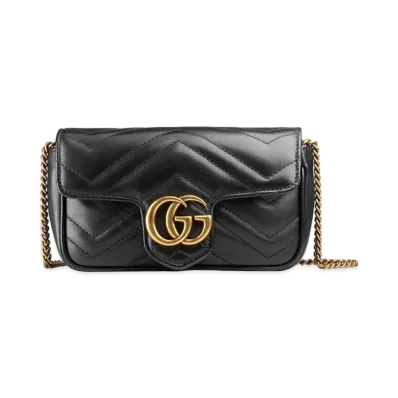GUCCI GG Marmont Matelasse Leather Super Mini Bag "Black Chevron"