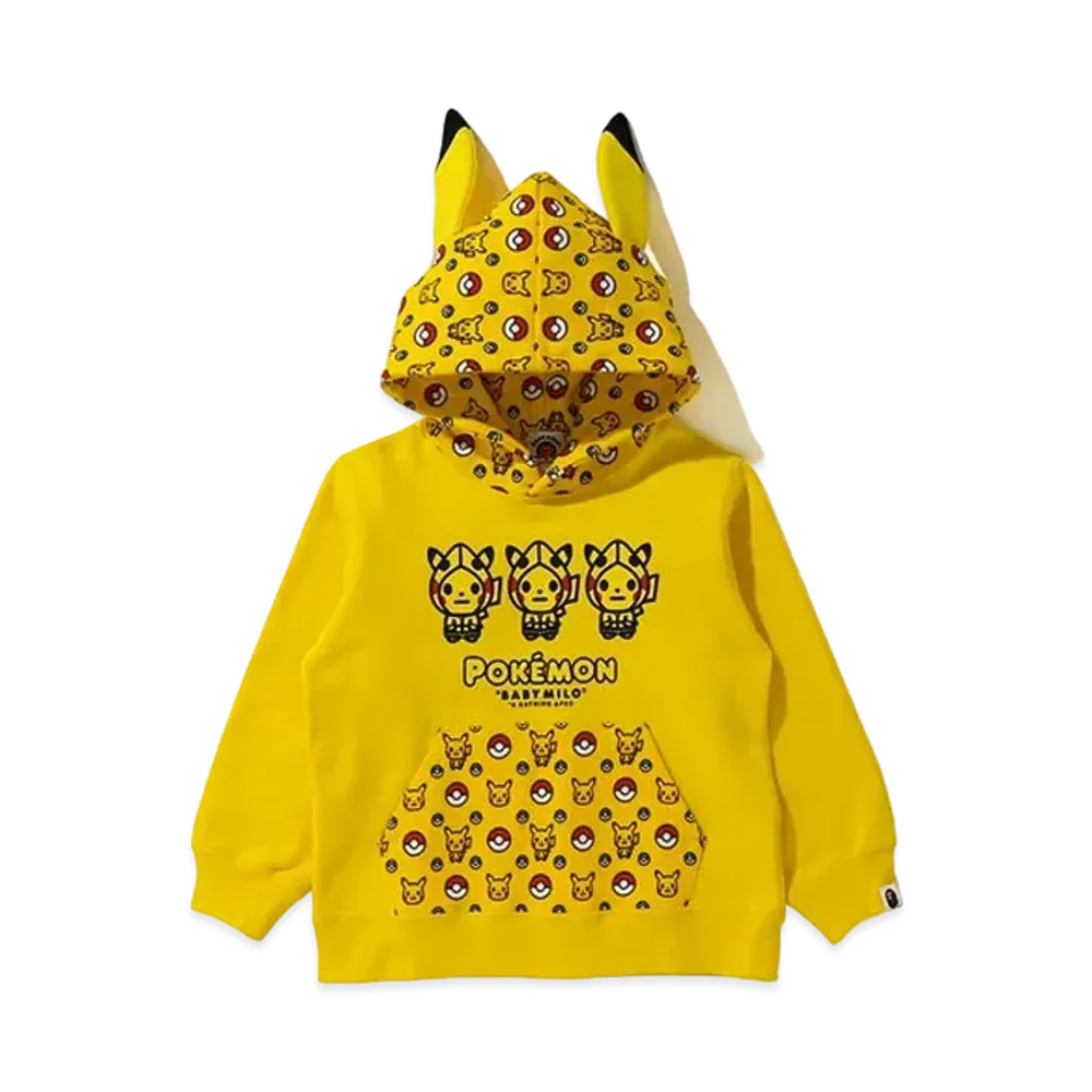 A BATHING APE / Pokemon Kids Pullover Hoodie "Yellow"