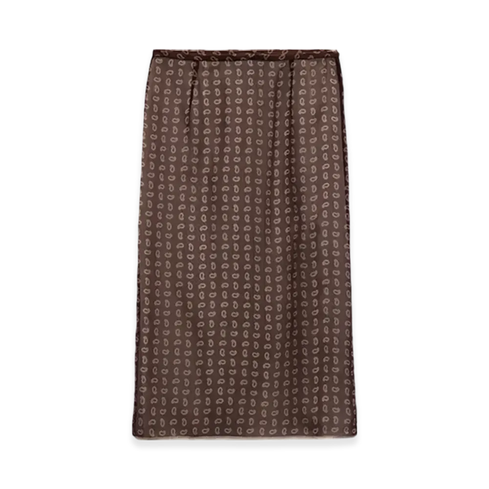 PRADA Women's Printed Chiffon Midi Skirt "Cork Beige"