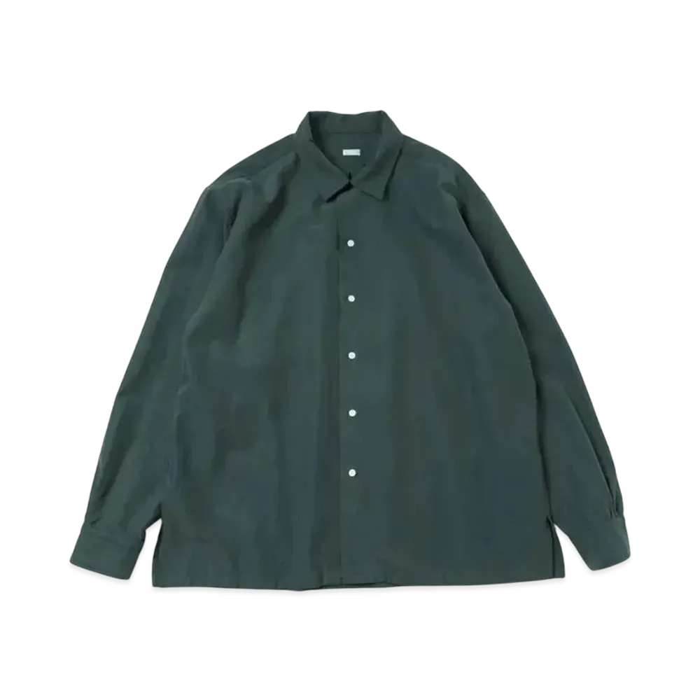 A.PRESSE Silk Cotton Open Collar L/S Shirt "Green"