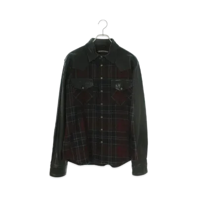 Chrome Hearts Cross Ball Button Check Leather Switching L/S Shirt "Bordeaux/Black"