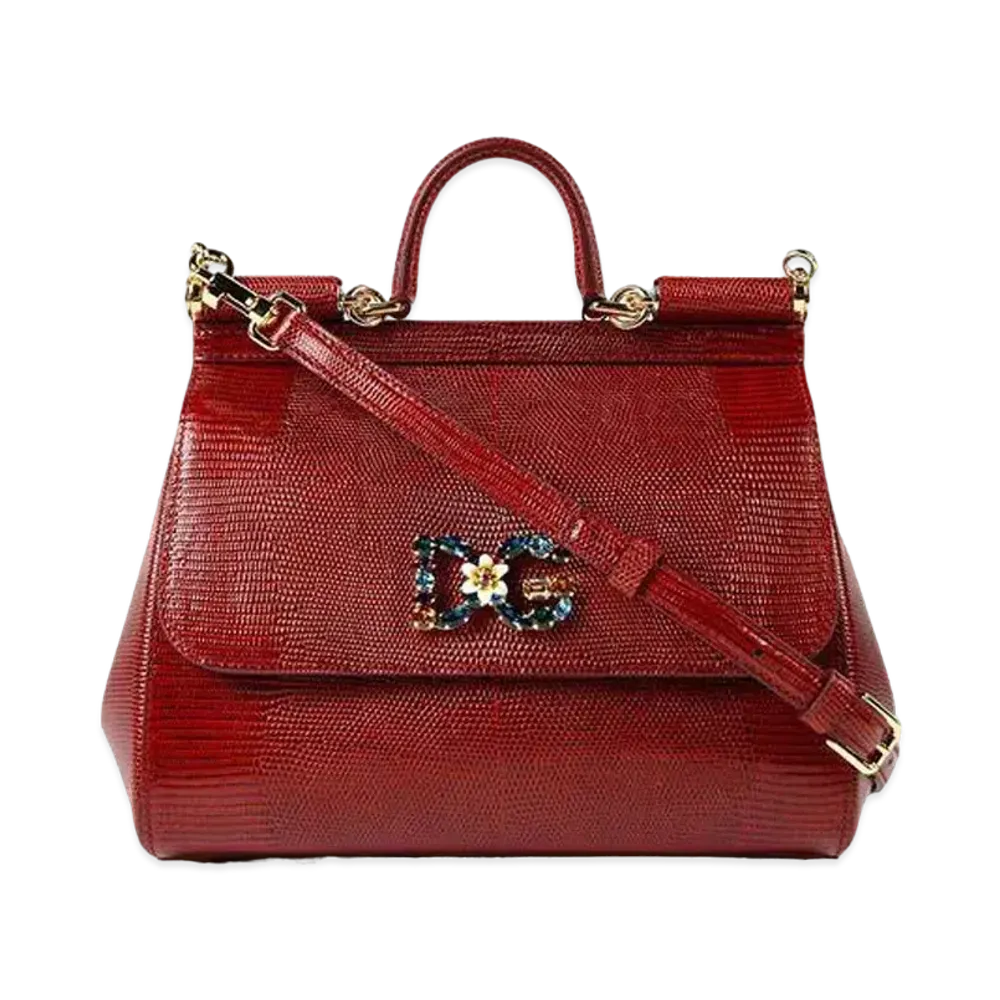 Dolce&Gabbana Sicily Bag Medium Calfskin Ig Anapropy Logo Patch DG Crystal "Red"