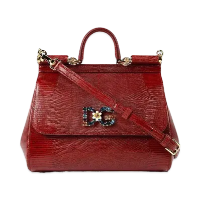 Dolce&Gabbana Sicily Bag Medium Calfskin Ig Anapropy Logo Patch DG Crystal "Red"