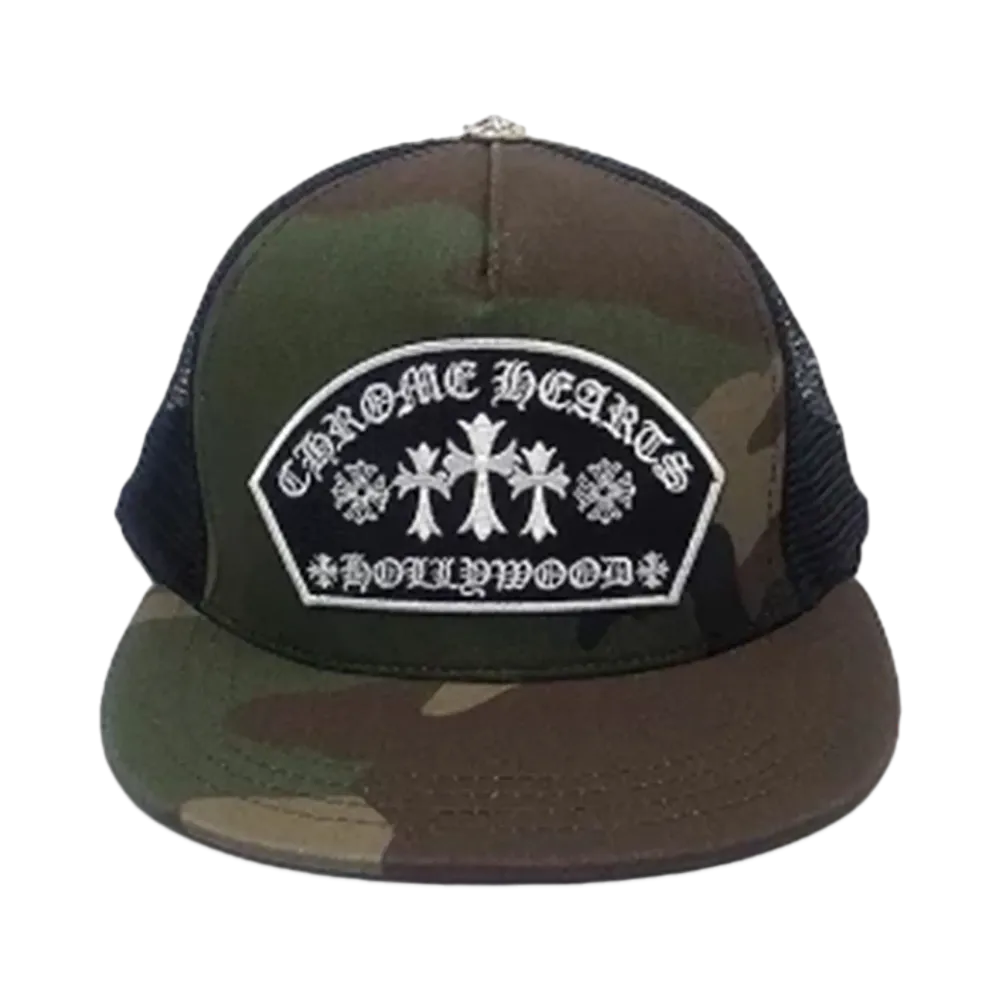Chrome Hearts Trucker Cap Fabric Front 3 Cross Camouflage "White"