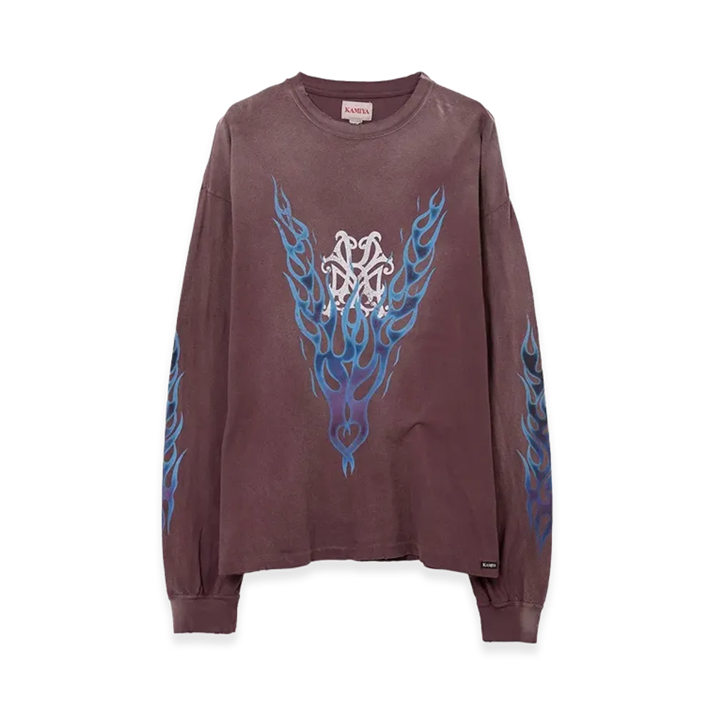 KAMIYA KMY-FIRE Distressed L/S Tee "Brown"