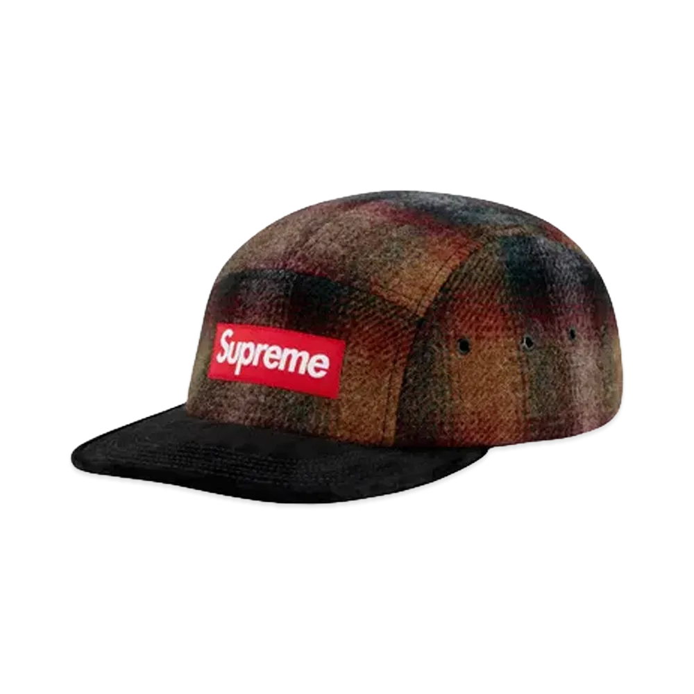 Supreme Shadow Plaid W Suede Visor Camp Cap "Purple"