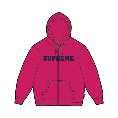 Supreme Collegiate Applique Zip Up Hooded Sweatshirt "Fuchsia"
