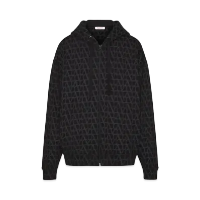 Valentino Product Cotton Hooded Sweatshirt With Zipper and Toile Iconographe Print "Black"