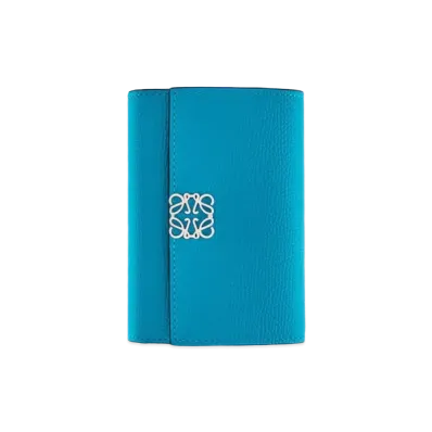 LOEWE Anagram Small Vertical Wallet In Pebble Grain Calfskin "Lagoon Blue"