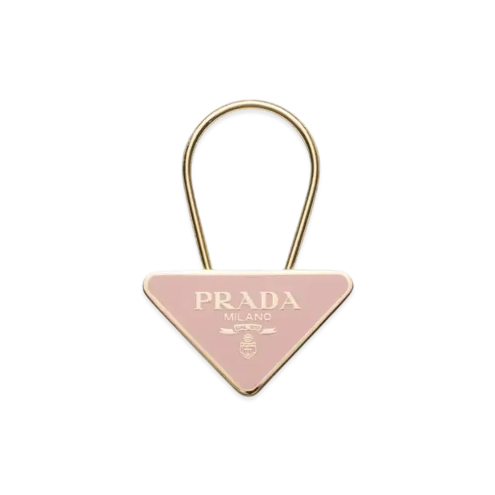 PRADA Enameled Metal Key Ring "Gold/Pale Pink"