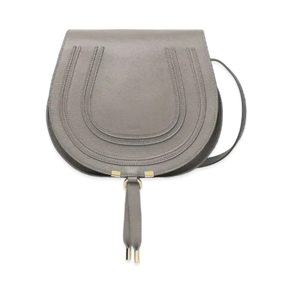 Chloe Marcie Medium Saddle Bag In Grained Calfskin "Grey"